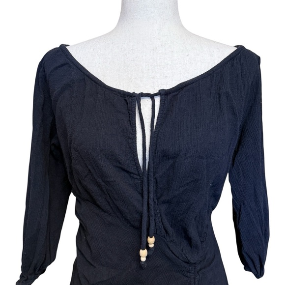 Free People Port Sunlight Mini Dress Smocked Black Endless Summer Size S #1898 - Picture 4 of 6